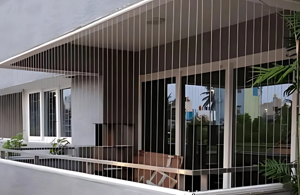 Modern balcony with evening city glow