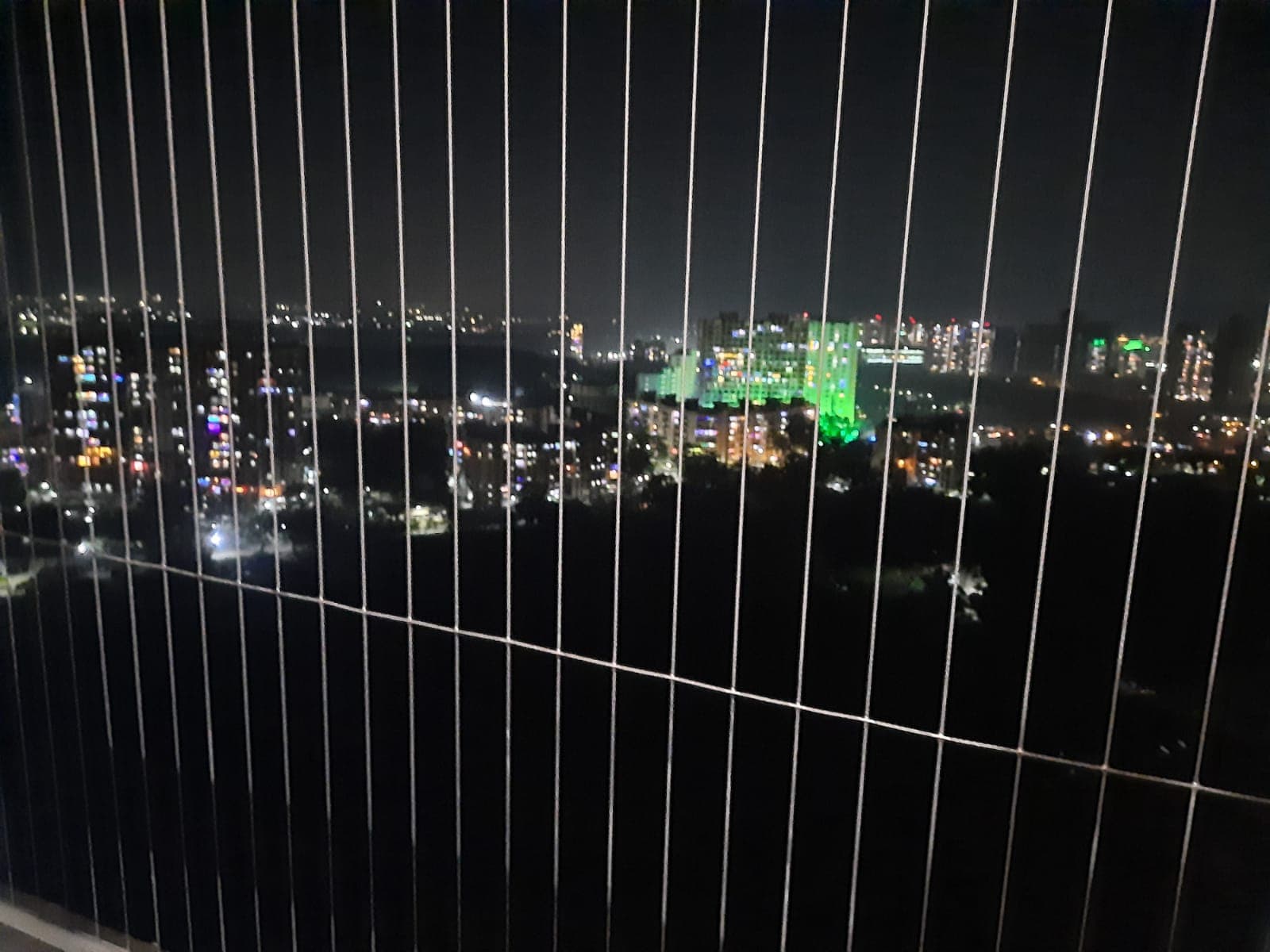 City lights framed by an invisible grill