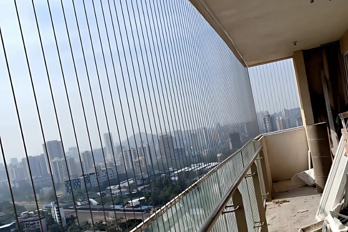 Wide balcony grill with skyline views